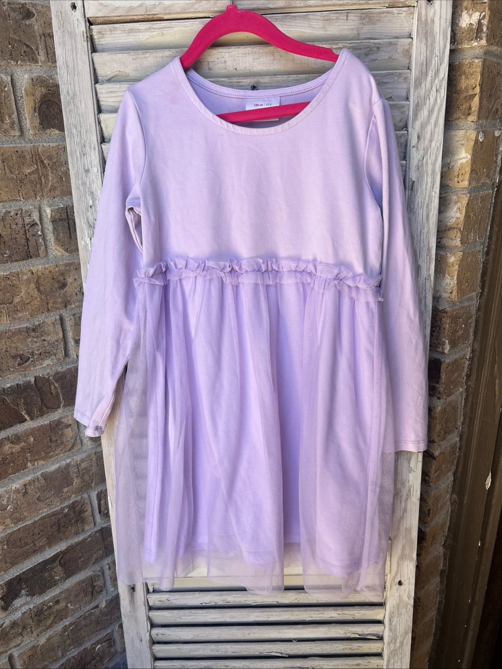 Hanna Andersson Tulle Dress Girls 130  US 8 Lavender Long Sleeve Crew Neck. Exce